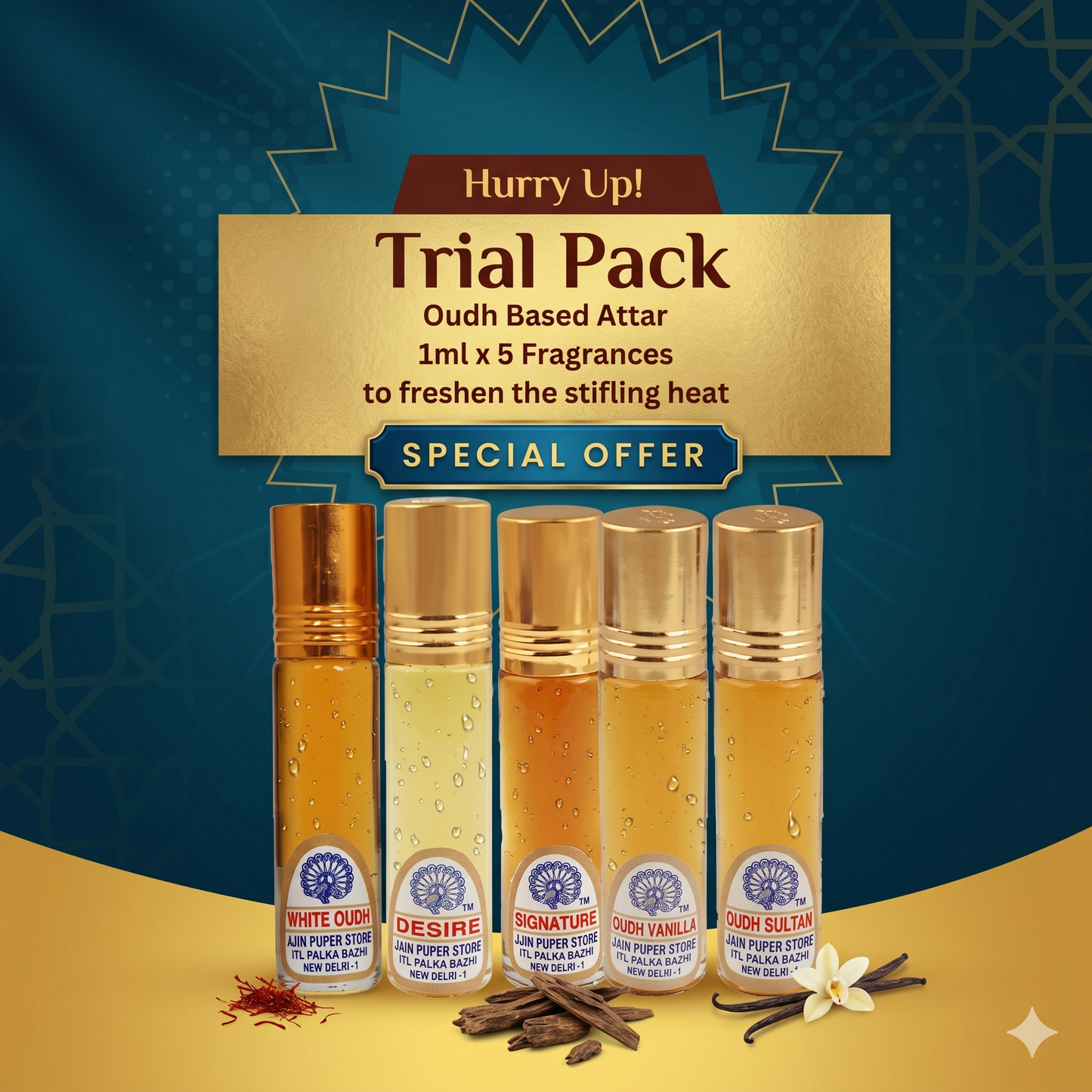 Oudh Attar Trial Pack ( 1 ML * 5 Fragrances ) - Jain Super Store
