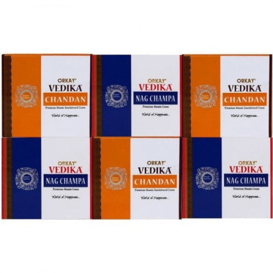 Vedika Masala Cones/Dhoop Cones 6-In-1 Pack (3 Pack Each Of Chandan And Nag Champa) Agarbattis - Jain Super Store