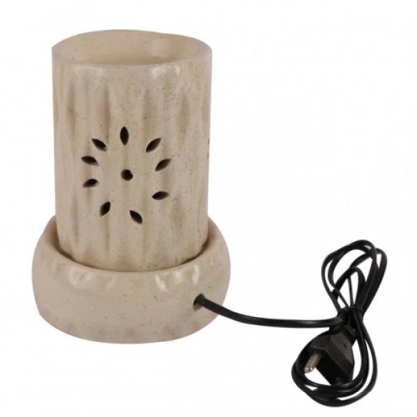 Ceramic electric aroma oil diffuser with floral cutout and power cord