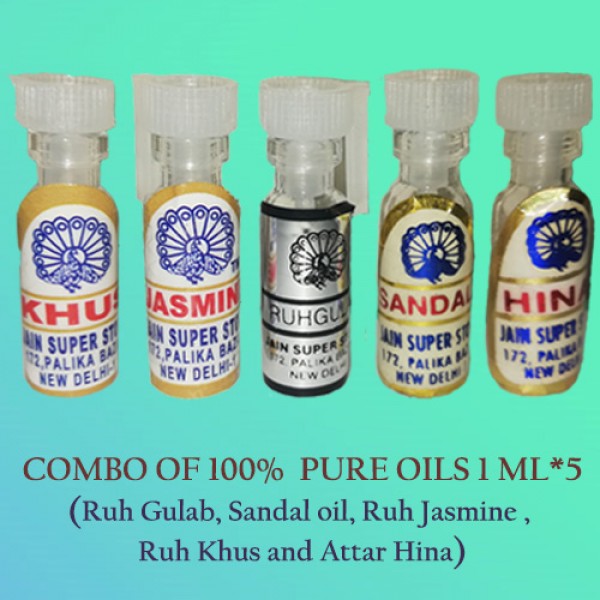 Pure essential oil combo trial pack - 5 natural oil samples by Jain Perfumers