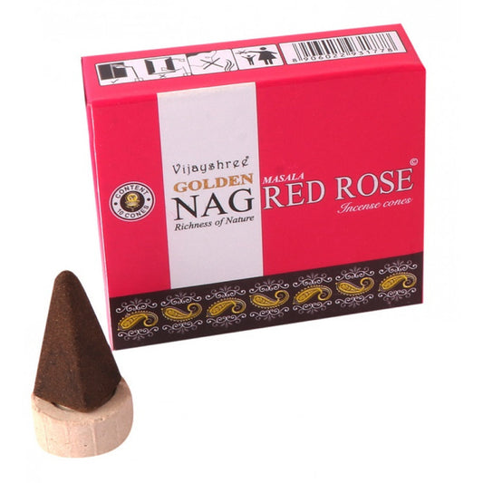 Golden Nag Red Rose Cone 10 Pc Pack