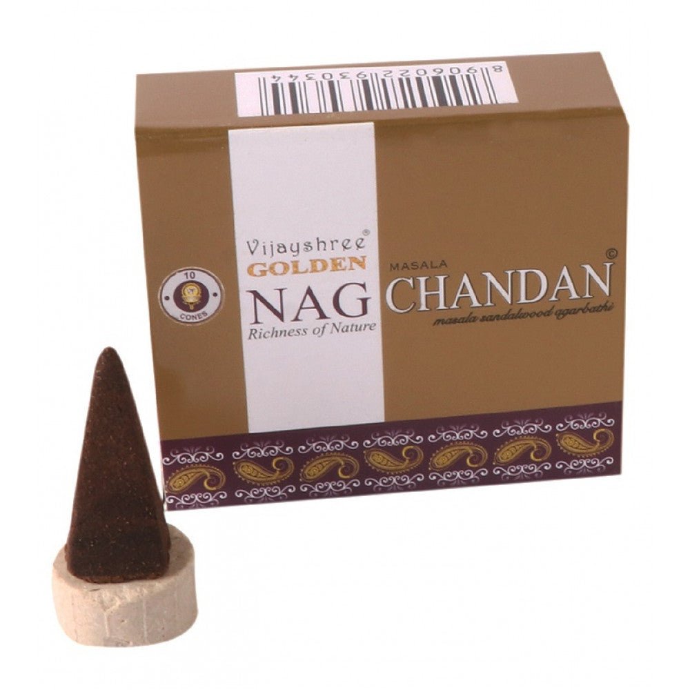 Golden Nag Chandan Cone 10 Pc Pack